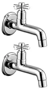 Drizzle Long Body Corsa Brass Chrome Plated/Bathroom Tap/Quarter Turn Tap/Foam Flow Tap - Set of 2