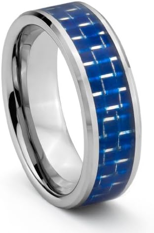 6MM Tungsten Carbide Wedding Band Ring w/ Blue Carbon Fiber Inlay (Available Sizes H - V) SIZE H