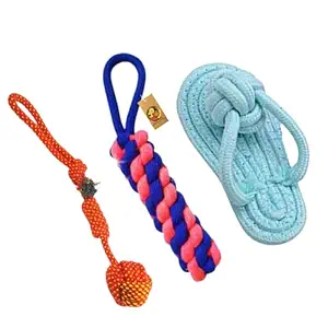 Foodie Puppies Dog Chewing, Teething Rope Combo for Small Dogs and Puppies (Pack of 3, Slipper + Banana + Half Round Rope)
