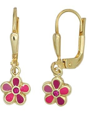 JOBO Kinder Boutons Blume 333 Gold Gelbgold 2 Glassteine Ohrringe Ohrhänger