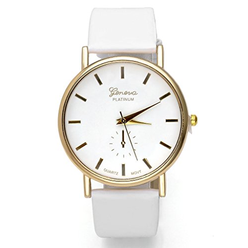 JSDDE Uhren,Casual Genf Damen Herren Armbanduhr Lederarmband-Quarz Armbanduhr Vogue Gold Analog Qaurzuhr(Weiss) JSDDE Uhren,Casual Genf Damen Herren Armbanduhr Lederarmband-Quarz Armbanduhr Vogue Gold Analog Qaurzuhr(Weiss)