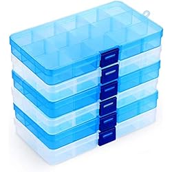 Lot de 6 Boîte de Rangement Plastique Bijoux,Boîte de Rangement Bijoux 15 Grilles Diviseurs à Compartiments Ajustables Organisateur de Bijoux Contenants de Rangement pour Bijoux,Boucles d'oreilles