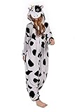 ABYED® Jumpsuit Tier Karton Fasching Halloween Kostüm Sleepsuit Cosplay Fleece-Overall Pyjama Schlafanzug Erwachsene Unisex Lounge,Erwachsene Größe S - für Höhe 150-158cm Kuh - 