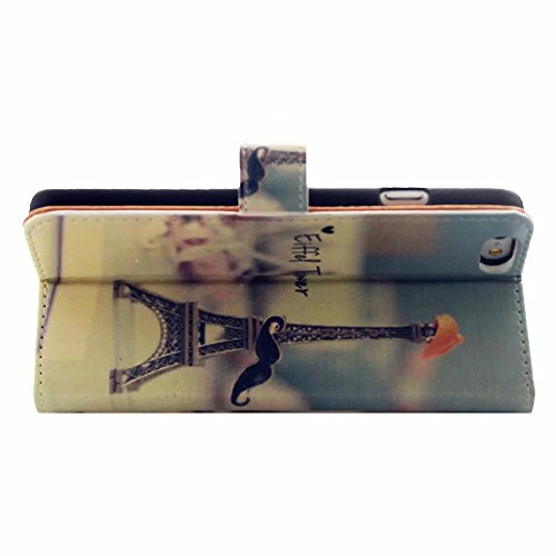 iPhone 6/6S Hülle Handytasche, MUTOUREN 2 in 1 Zubehör für iPhone 6/6S (4.7 Zoll) Slim PU Tasche Klapp Flip Folding Magnetisch PU Leder Flip Cover Tasche mit Kartensteckplatz Brieftasche Hinterschale Kartenschlitz + Metall Stift Stylus – Eiffelturm - 5
