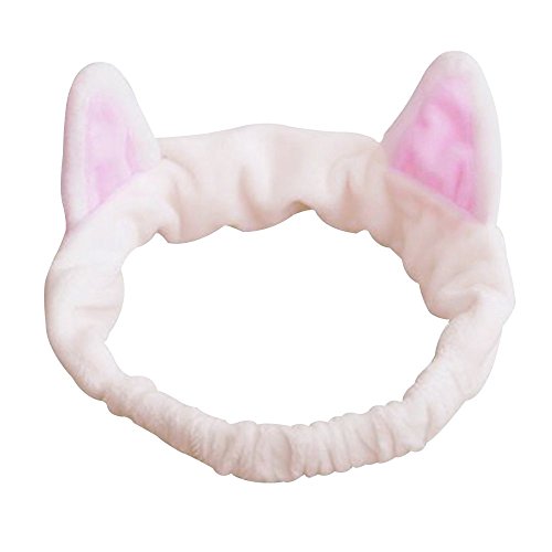 Contever® 1x Niedlich Katzenohren Stirnbänder Flannel Mädchen Turban Haarband Baden Spa Make up Haarreif Elastisch — Weiß - 4