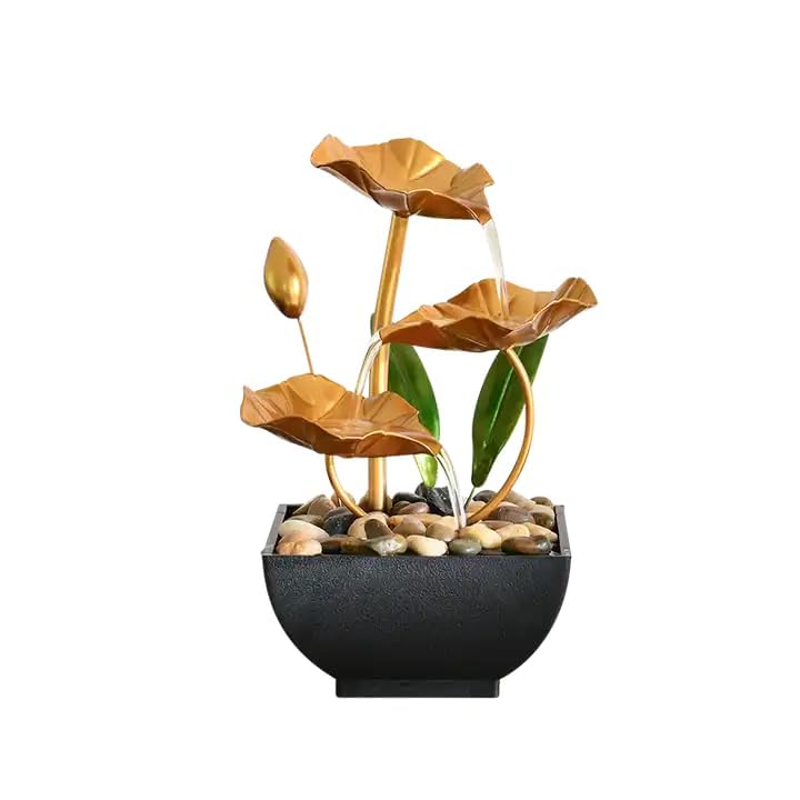 Zipzox Metal Tabletop Water Fountain - Decor Ornaments with Waterfall Desktop Lotus Fountains, Deep Basin and Natural River R