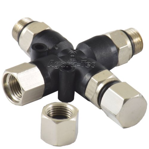 Agora-Tec® Airbrush Komplett-Set EXPERT VIII.1, Komplettsystem für Airbrush, inkl. Kompressor mit 4 bar und 20l/min + 2 Airbrushpistolen mit 0,2 & 0,3 & 0,5 & 0,8mm Nadeln/Düsen + 3-fach Luftdruckverteiler + Clean Pot + 2 Schläuche + Adapter - 5