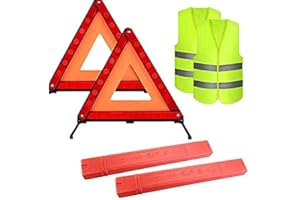 FUNVALLEY SURPERFECT Warning Triangle, Fold Up Car Warning Safety Triangle Road-Side Kit, 2pcs Reflective Emergency Warning Triangle Kit and Foldable Reflective Safety Vest for Driving Travel