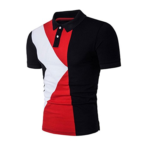 Camiseta Hombres, Manga corta para hombres Delgado Deportes Casual Camisa polo Camisetas Tops (CN:XL, Negro)