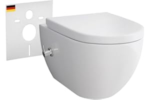 Alpenberger Wall Toilet with Bidet Function | Shower Toilet Bowl & Toilet Lid with Soft-Close Mechanism | Toilet Rimless with Tap | Taharet WC Suitable Geberit | Hanging Toilet Set with Sound