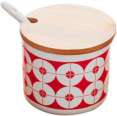 Ceramic spice jar,Seasonning box,Seasoning jars,Salt shaker Sugar bowl [storage jar] Kitchen supplies with lid and spoon seasoning jar-A