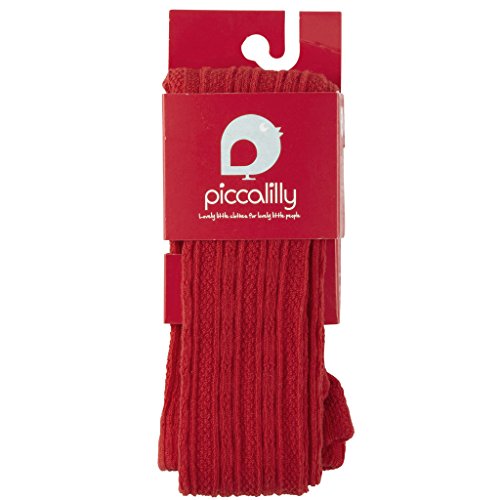 Piccalilly Organic Cotton Red Girls Cable Knit Tights