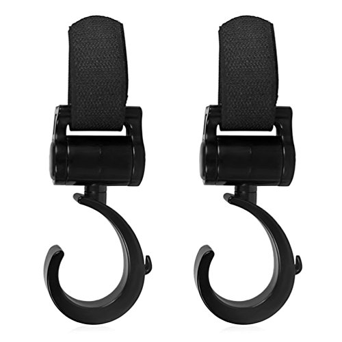 NuoYo Stroller Hook Can be 360-Degree Rotation Flexible Adjustment of Direction Maximum Weight 3kg 2 Pack Black