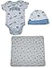 3 PCS SET Puma Baby Short Sleeve Romper, Cap & Hooded Receiving Blanket 6-9M White