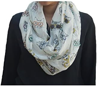 Woman's Scarf - loop scarf with bright colourful Printed Pattern Infinity Scarf (Off-White2)