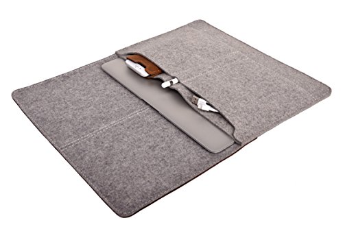 ALMWILD Apple Macbook Pro 15 H  lle  Tasche  Touch Bar  Touch ID   Aus echtem Rinds- Leder und 100  Woll- Filz  Case in Alpstein- Grau mit magnetische