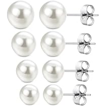 5 Paires Boucles D'Oreilles Perles Argent 925 - 4mm à 8mm - Perles Blanches Eau Douce - Cadeau Femme Élégant