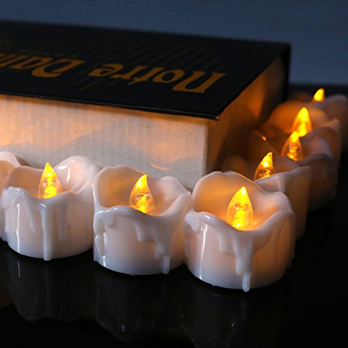 Mr.Go Flameless 12st LED gelb flackernde Kerze Teelichter, Wachs Dropping batteriebetriebene elektrische LED Kerze Birnen Lampen Wärmer für Party, Bar, Hochzeit, Weihnachten, Abendessen (Flicker-Yellow) - 8