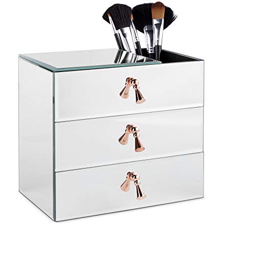 Preisvergleich Produktbild Beautify Roségold Verspiegeltes Schmuckkästchen mit 3 Schubladen - Roségoldene Griffe -Aufbewahrung / Ordentlicher Schreibtisch / Organiser (Verspiegelt)