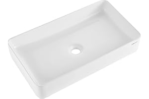 VEVOR Rectangle Vessel Sink, 24" x 13.8" Bathroom Vessel Sink Countertop, White Ceramic Bathroom Sinks Above Counter, Modern Style, Bright and Elegant, Well-Packaged for Bathroom, Hotel, Toilet, RV