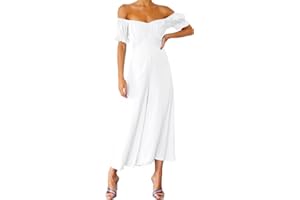 YINGKE Mujer Casual Mono Pantalones Largos Manga Corta Mameluco Elegante Vestido de Ceremonia Cóctel Fiesta Holgados