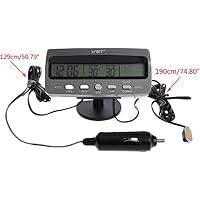 Voltmètre 3 En 1 Pour Voiture - Thermomètre Intérieur/extérieur + Horloge + Tension - Affichage LED, 12V
