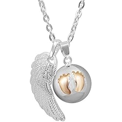 ❤ Bola de grossesse clochette Pendentif harmony ball “Appeleur d’anges” Bijou musicale pour Maternité femmes enceintes avec chaîne aile d'ange et Bola 88CM