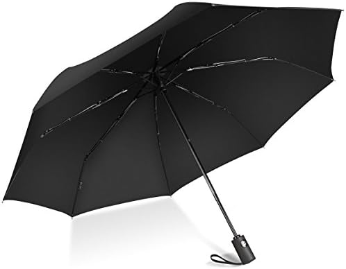 Windproof Travel Umbrella Automatic Folding with Auto Open Close (8 ribs, Black)