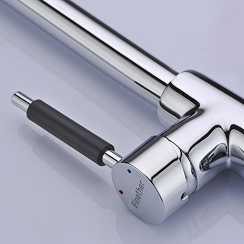 Finether Küchenarmatur Spülarmatur Spültischarmatur mit Brause ausziehbar flexibel Wasserhahn Armatur Einhebelmischer Mischbatterie Spiralfederarmatur für Küche Küchenspüle Spülbecken aus massivem Messing chrom spiralfeder 528mm hoch - 4