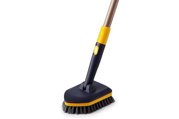 Yocada Tub Tile Scrubber Brush 2-i-1 rengöringsborste 150 cm justerbar teleskopstång styva borst skrubbsvampar för rengöring badrum kök WC vägg badkar kakel diskbänk icke Scratch