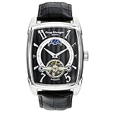 George Etherington Farringdon Herren Automatik-Uhr Armbanduhr - Analoge Selbstaufziehende Mechanische Uhr - Rechteckiges Gehäuse & Echtleder Armband - Mondphase, 3ATM Wasserdicht – (Stahl)