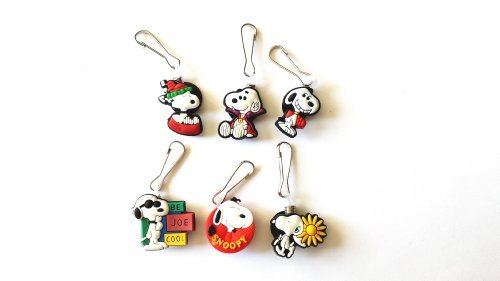 6 pcs Snoopy Zipper Pull / Zip pull Charms for Jacket Backpack Bag Pendant
