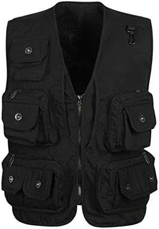 Spring And Autumn Mesh Breathable Outdoor Leisure Horse Clip Vest Canvas Multi - Pocket Photography Fishing Harness Men 's Clothing,Black-XL