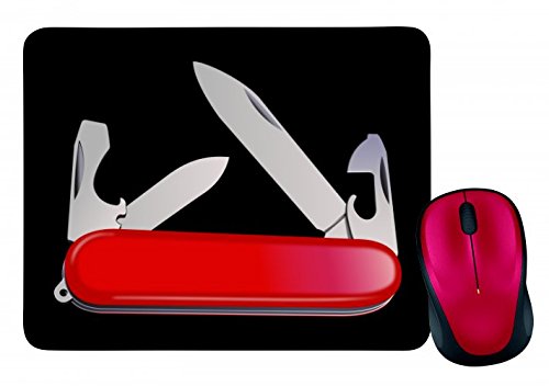 Mauspad "MESSER- TRAGBAR- SCHWEIZER- KLINGE- ARMEE- WAFFEN- KLEIN- STAHL- GEFÄHRLICH- MILITÄRISCHE- ZUBEHÖR- TASCHENMESSER" in Schwarz | Mousepad - Mausmatte - Computer Pad - Mauspad mit Motiv