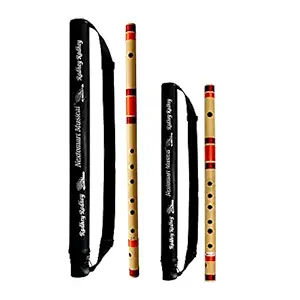 NEXTOMART Musical Combo Flutes DD Base (24 Inch) & E Natural (15 Inch) Bamboo Flute Bansuri with Flute Carry Bag Free