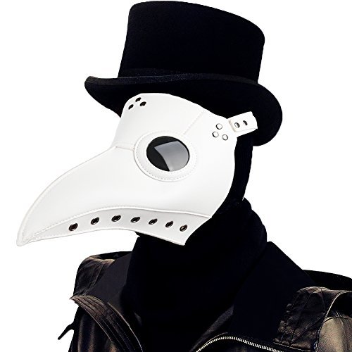 Raxwalker Plague Doctor Bird Mask Long Nose Beak Cosplay Steampunk Halloween Costume Props (White)