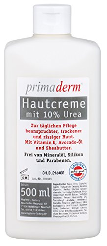 PrimaDerm Hautcreme 10% Urea Premium Handcreme 500 ml Creme bei trockener und rissiger Haut