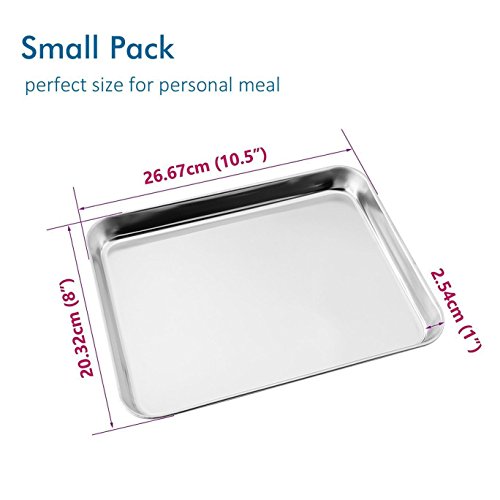 AckMond Tablett Edelstahl Backblech Kompakt Toaster Ofen Pfanne Tablett Ofengeschirr Professional, 20,3 x 25,4 x 2,5 cm, Heavy Duty & gesund, deep edge, Superior Spiegel Finish Spülmaschinenfest - 2