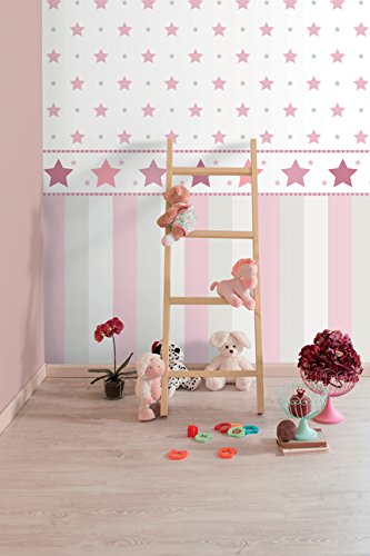 Rasch Textil Papiertapete Tapete – Kollektion Bimbaloo 2- 330280 Streifen Rosa Weiß Beige - 2