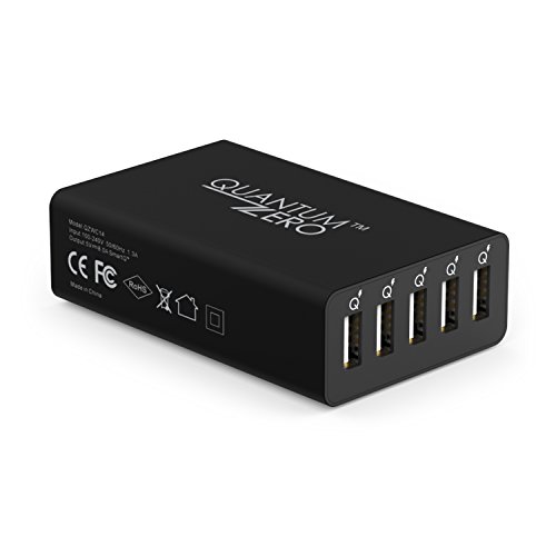 QuantumZERO QZ-WC14 40W 8A 5-Port USB Desktop Charger with SmartQ Technology (USB Charging Hub Station) Multi-Port USB Charger for Apple iPhone 6s / 6 / 6 Plus, iPad Air 2 / mini 3, Samsung Galaxy S6 / S6 Edge / Edge+, Note 5 and More