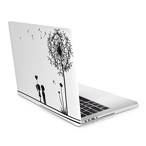 kwmobile Hardcase Laptop Hülle für Apple MacBook Pro Retina 13" (ab Ende 2012) - Pusteblume Love Design Schwarz Weiß dünne gummierte Schutzhülle Cover Case Tasche