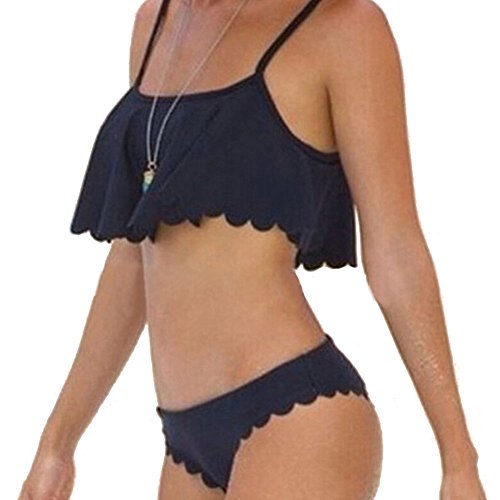 Highdas Frauen Mädchen Volant Bade Bademode Push Up Bikini Set gepolsterter BH Badeanzug Schwarz