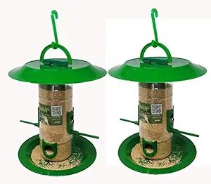Amijivdaya Medium Bird Feeder with Hut (Green, Transparent) - Pack of 2