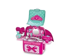 Little Hands Kids Make Up Dressing Table Dressing Up Kit with 2-in-1 Carrier Backpack Beauty Set with Mirror Hair Dryer Lipstick Necklace, & Accessories (Multi)