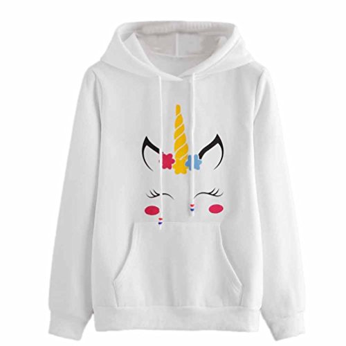 Anglewolf Women Grils Loveble Unicorn Print White Long Sleeve