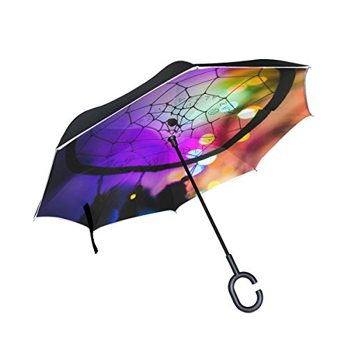 Preisvergleich Produktbild bennigiry Native American Indian Art Double Layer seitenverkehrt Regenschirme Rückseite Faltbarer Regenschirm von, winddicht UV-Schutz Big gerade Regenschirm für Auto Regen Outdoor mit C-förmigem Henkel