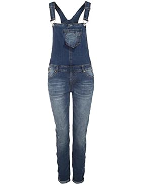 SUBLEVEL Damen Jeans-Latzhose Denim Overall mit Aufschlag Straight Fit