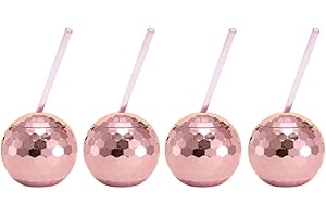 Fiorky Tasse à boule disco avec couvercle et pailles, 600 ml - Tasse à cocktail pour karaoké, fête, boîte de nuit, verre à vin, jus, tasse pour les fêtes à thème, les voyages, les discothèques
