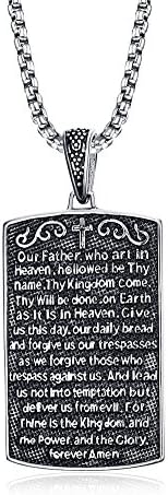 Vnox Antique Stainless Steel English Bible Verse Cross Engraved Dog Tag Pendant Necklace Christian Batpism Gift