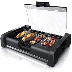 Arendo - Barbecue électrique de table Gourmet|Gril de table/Gril électrique | 1650 W | couvercle en verre | pour balcon, jardin, l'intérieur | Régulateur de température avec 5 niveaux | GS certifié